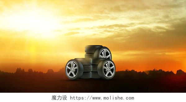 黄色黑色场景大气黄昏阳光轮胎轮胎展板背景